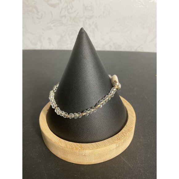 Clear Bead & Cowrie Shell Bracelet 7" Elastic Clear Stretch - Picture 3 of 5